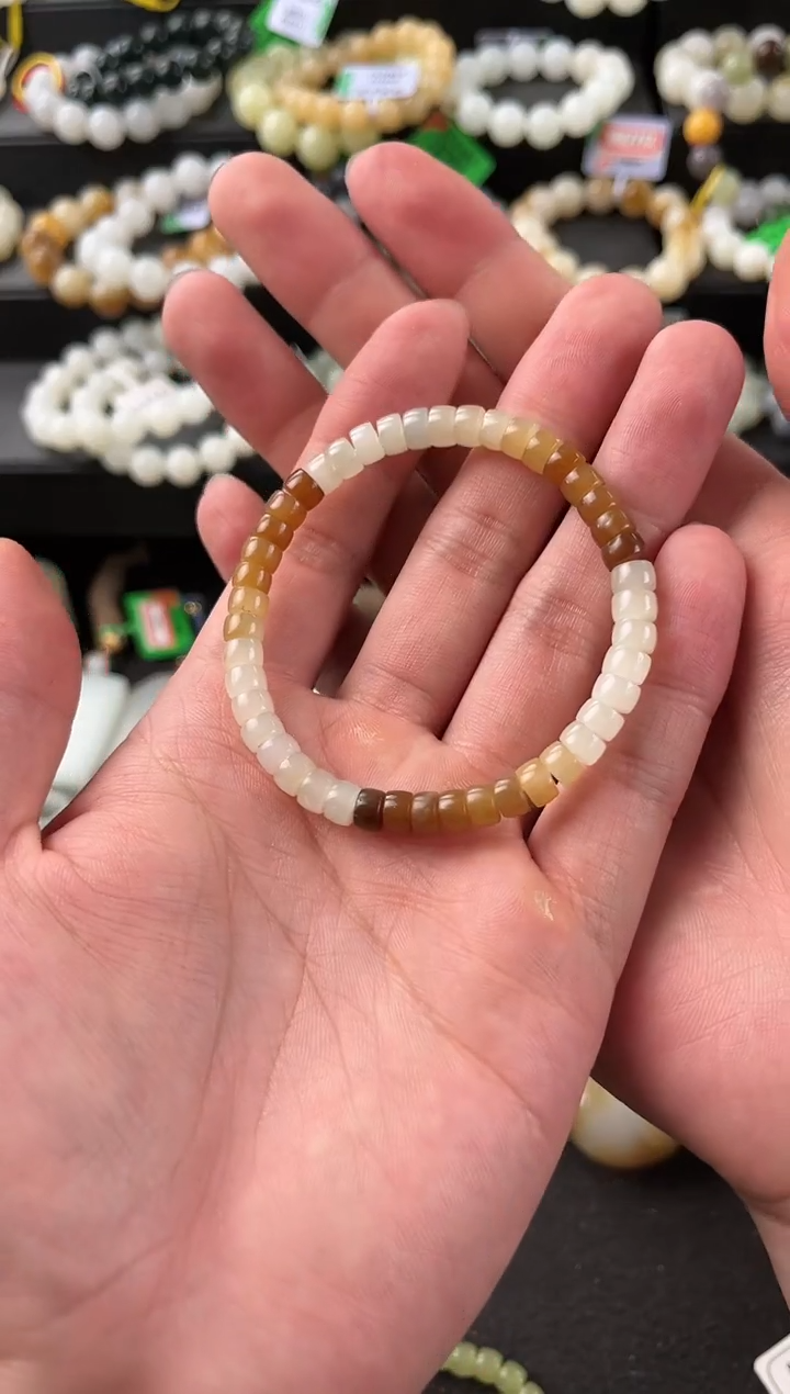 【闪购商品】和田玉手串未镶嵌且末金山糖白直切手串卡6mm微色差