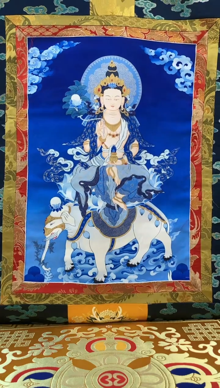 【闪购商品】装裱画矿物质   普贤菩萨1.3m蓝色水波纹