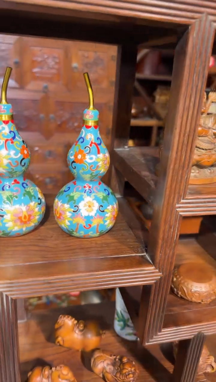 木木头款景泰蓝浅蓝葫芦一对600