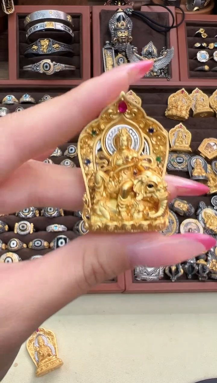 无吊坠925银藏式普贤吊坠