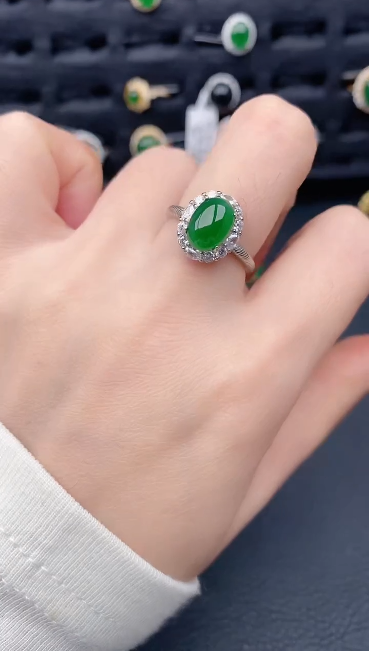 银S925镶嵌戒指翡翠天然a货翡翠638