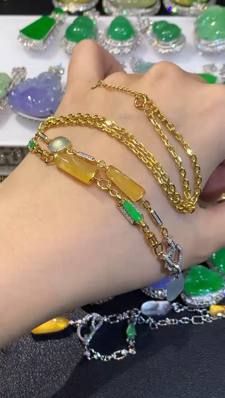 翡翠18K金镶嵌套链ZML多样性发其一