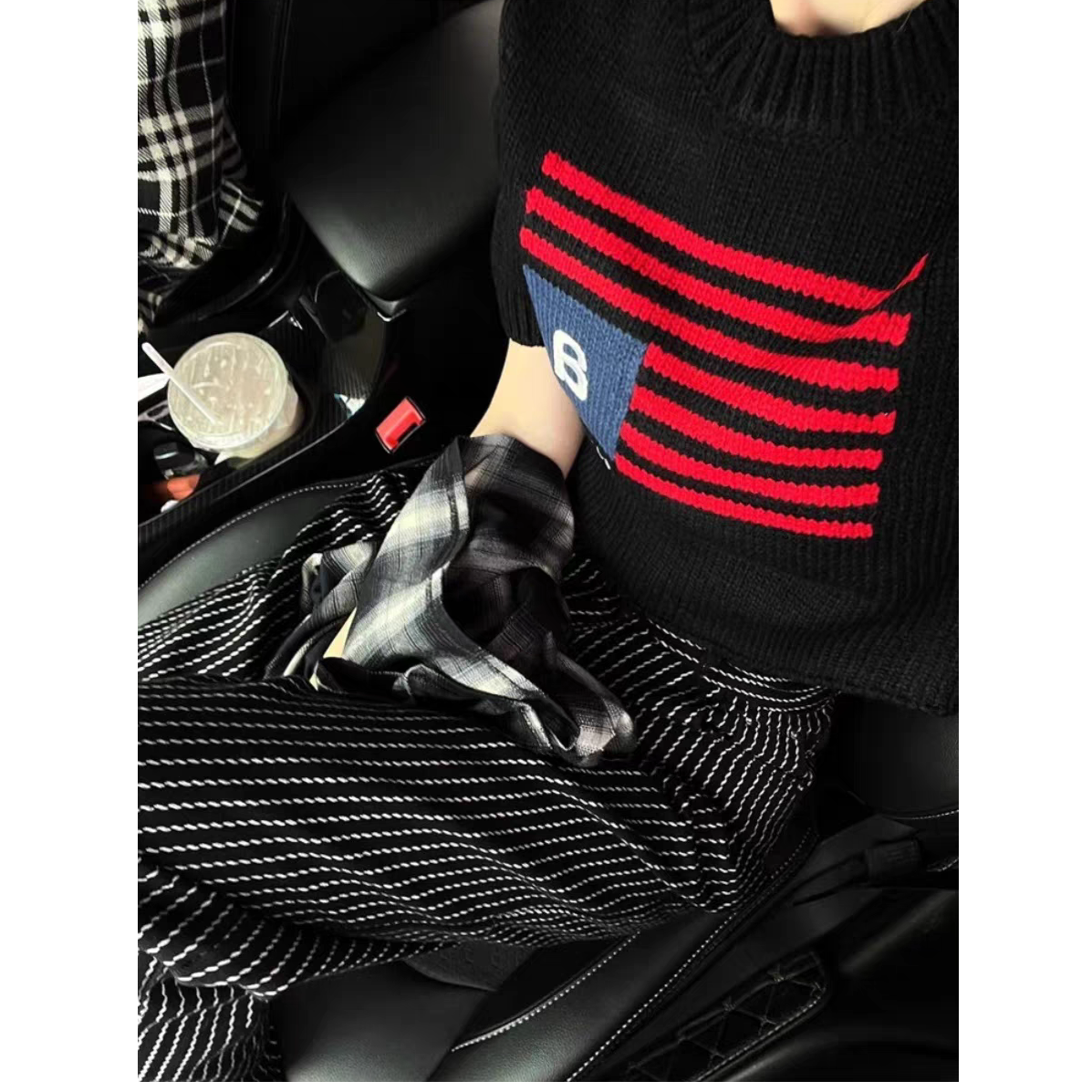 【安妮精选】黑色白竖条纹萝卜西装裤