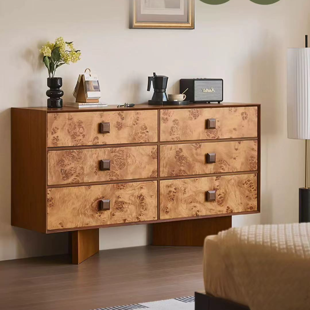 喜柚【繁花】缅甸柚木中古风柜子六九斗柜梳妆台转角大师设计树瘤纹