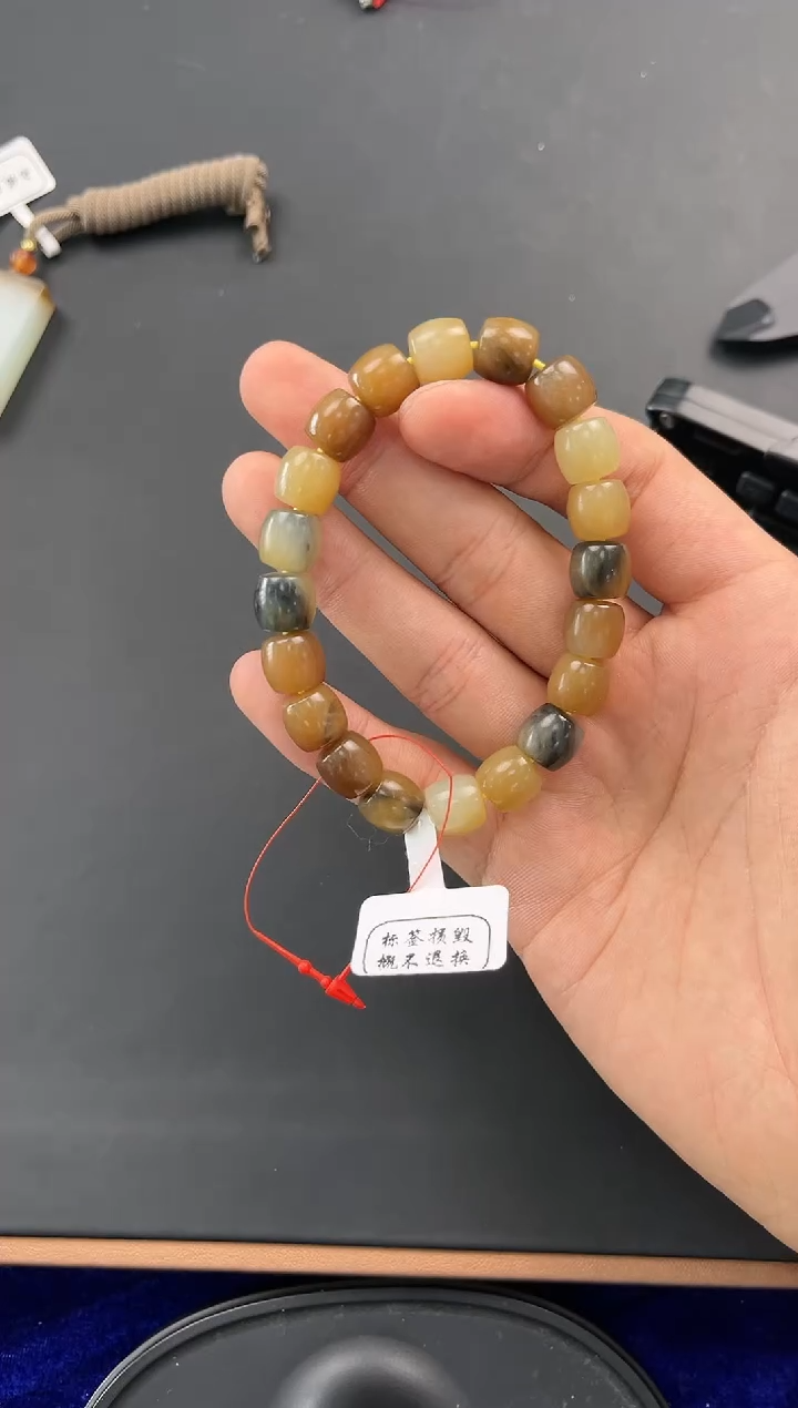 未镶嵌手串和田玉且末金山三色直切手串卡10微色差