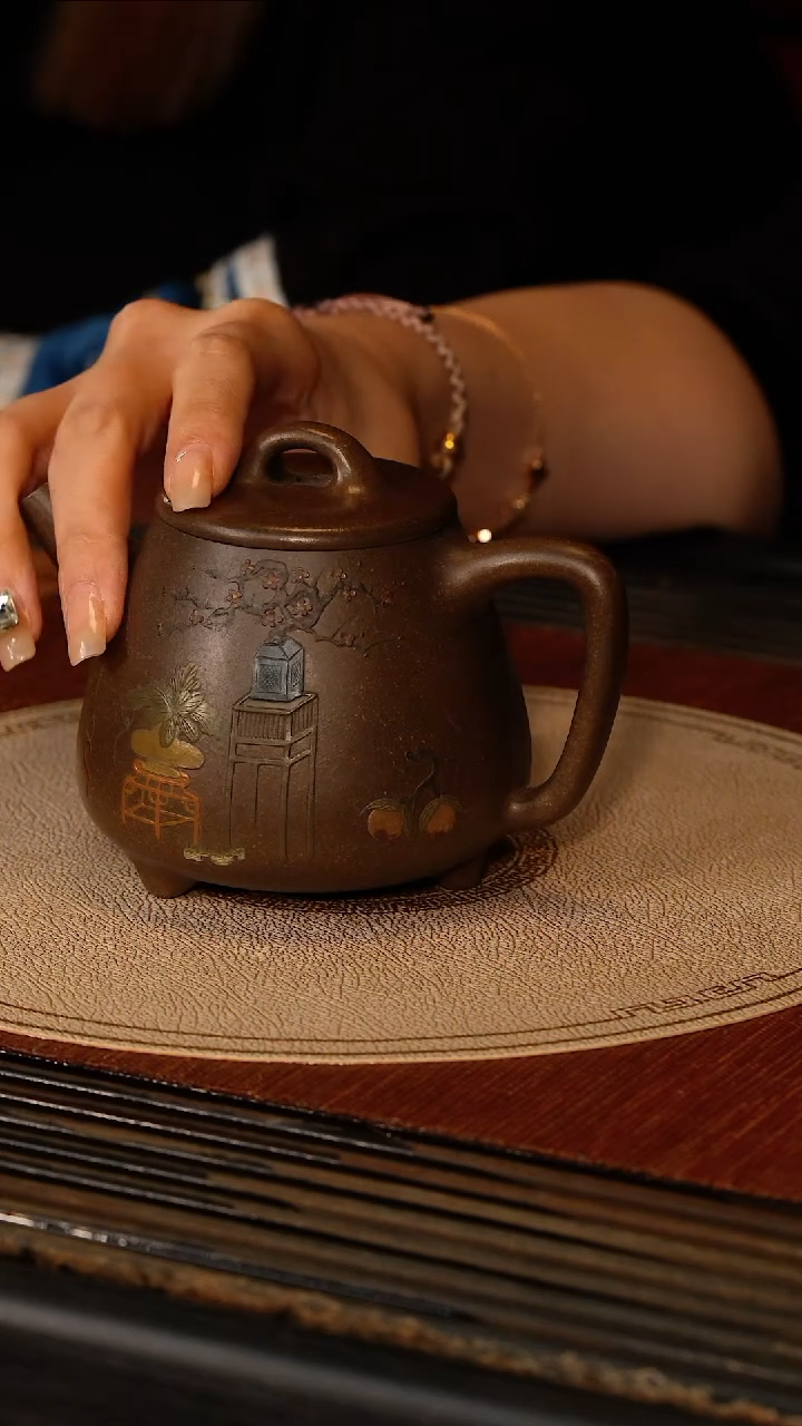 茶壶紫砂宜兴紫砂DXY 松花梨皮绿 高石瓢 260cc