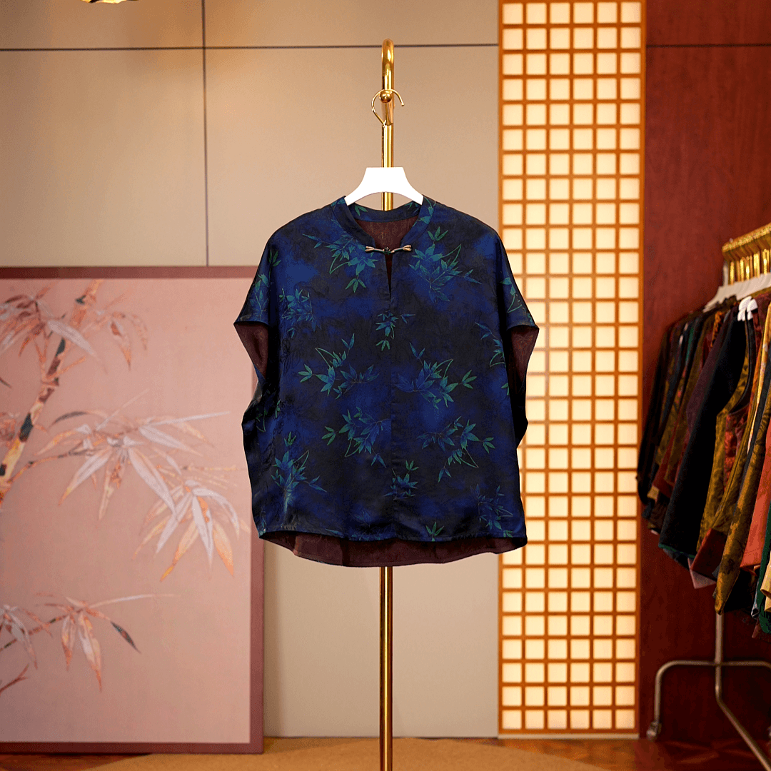 [蓝竹深秋-衬衫] 新中式国风女士衬衫