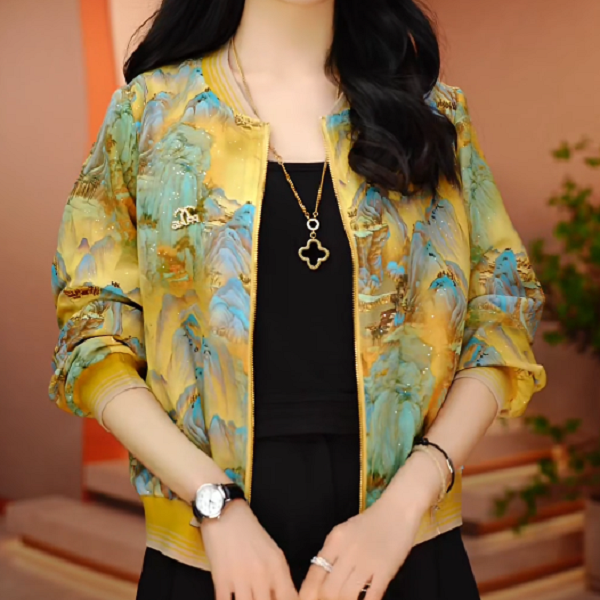 江山如画-新款印花气质上衣外套百搭显瘦时尚舒适显气质俩面穿