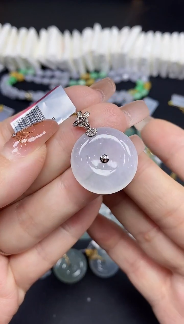 吊坠(不含链)18K金镶嵌翡翠平安扣18K金扣镶嵌@@CMT