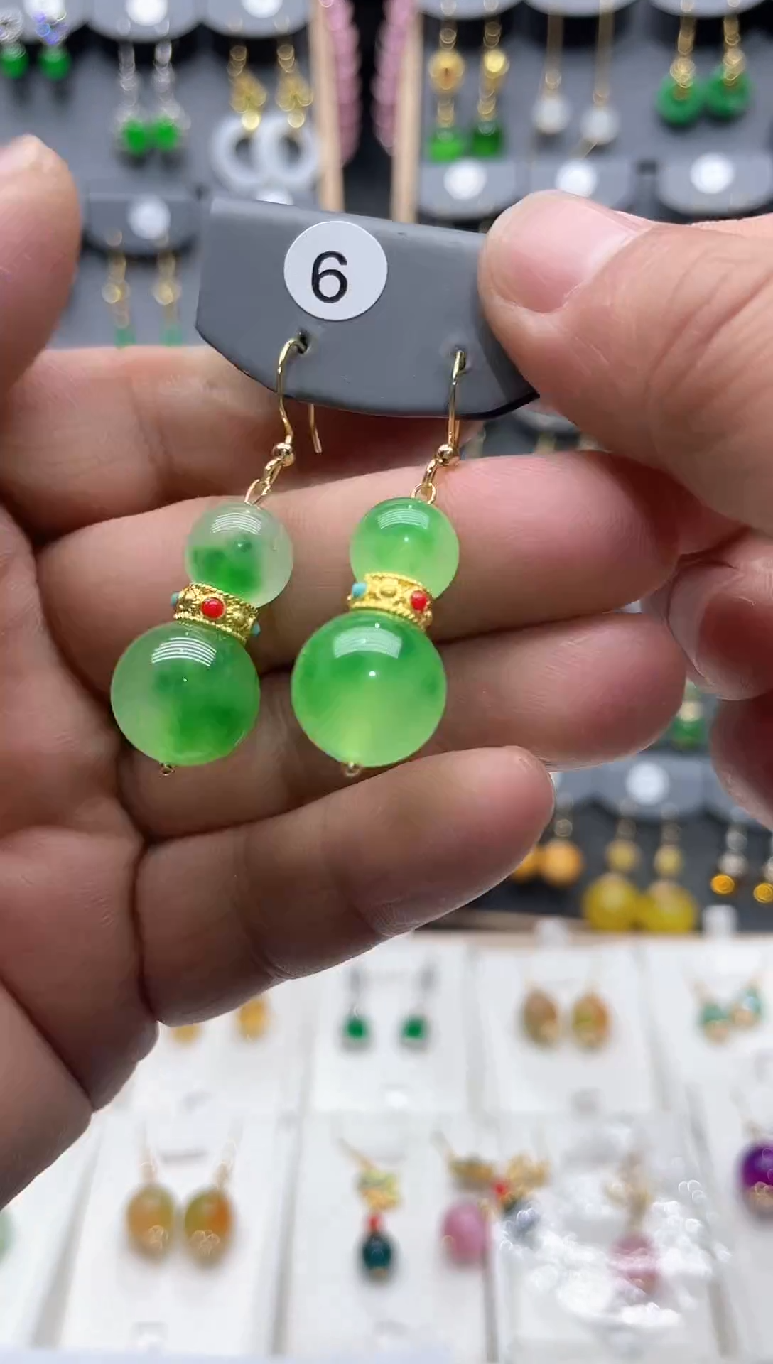 【闪购商品】玛瑙/玉髓耳钉14K金镶嵌福禄寿1