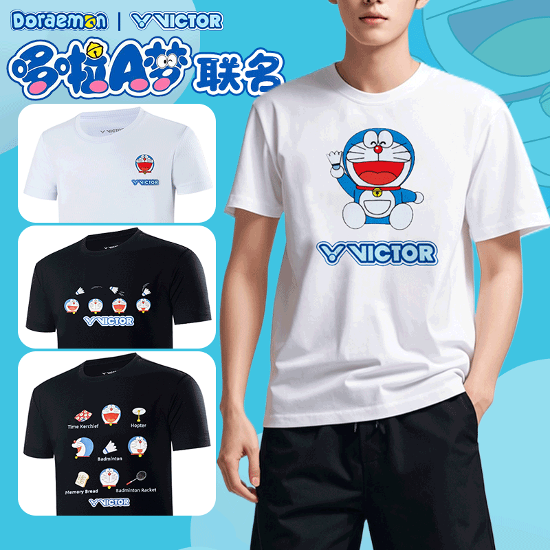 VICTOR/威克多哆啦a梦男装新款休闲羽毛球服半袖T-501运动服速干