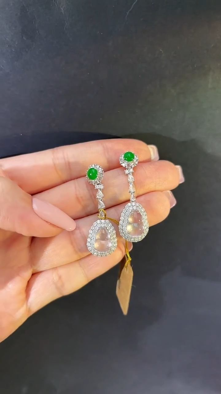 【闪购商品】翡翠耳饰18K金镶嵌翡翠葫芦耳饰多人不退不换