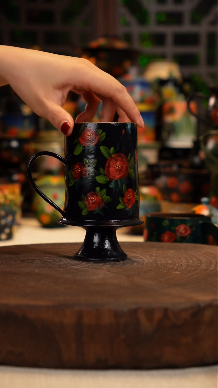 手绘 油画釉下彩   杯子