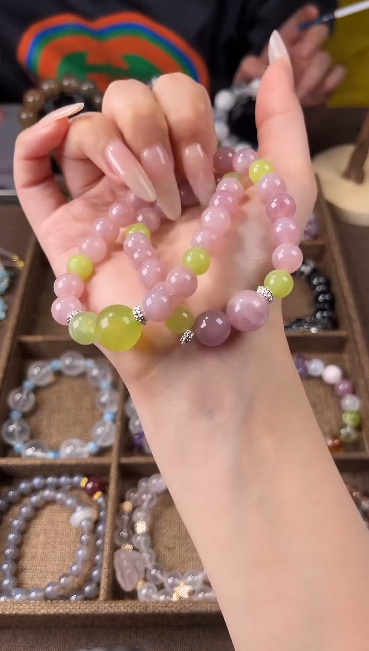 水晶手链未镶嵌0034紫马粉青提奶盖双圈
