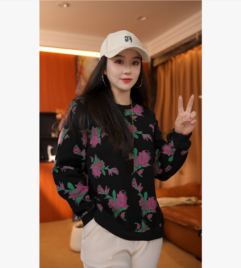 QJGAODING-秋冬新款复古碎花长袖卫衣【0183】