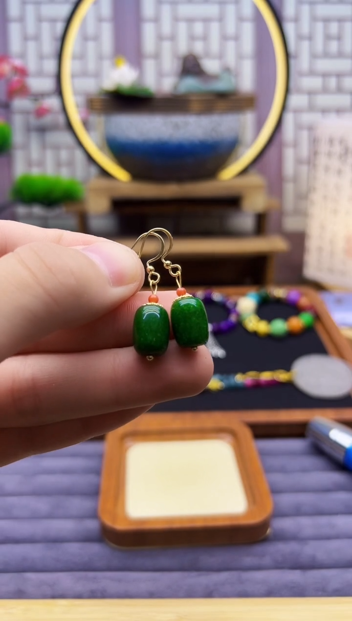 翡翠14K金镶嵌耳饰E479