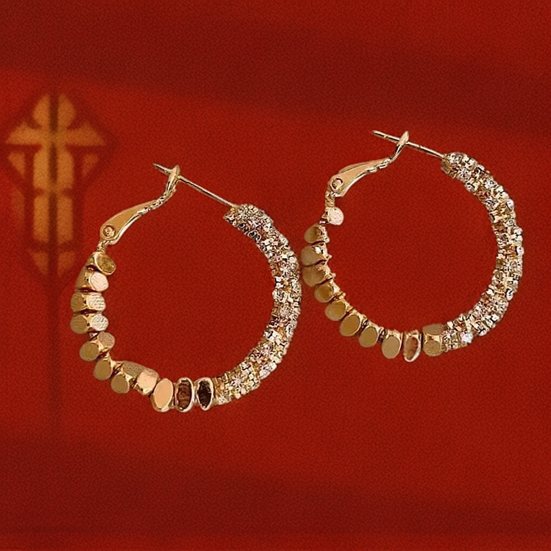 铜合金耳饰 57号 金色百搭时尚气质满镶耳环