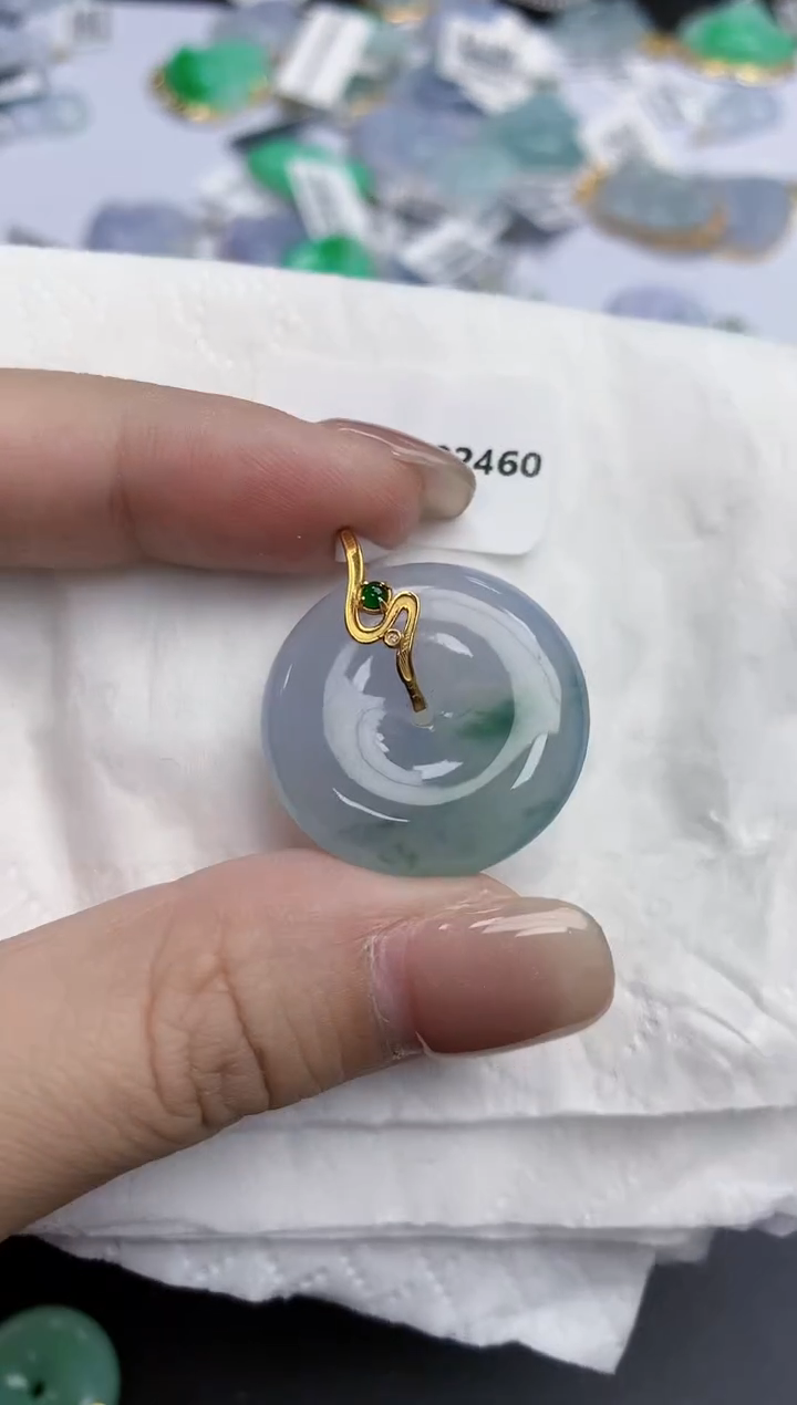 【闪购商品】翡翠颈饰18K金镶嵌天然缅甸翡翠A货
