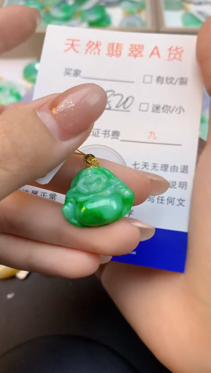 颈饰18K金镶嵌翡翠天然缅甸a货翡翠百元以上9元证书费自理