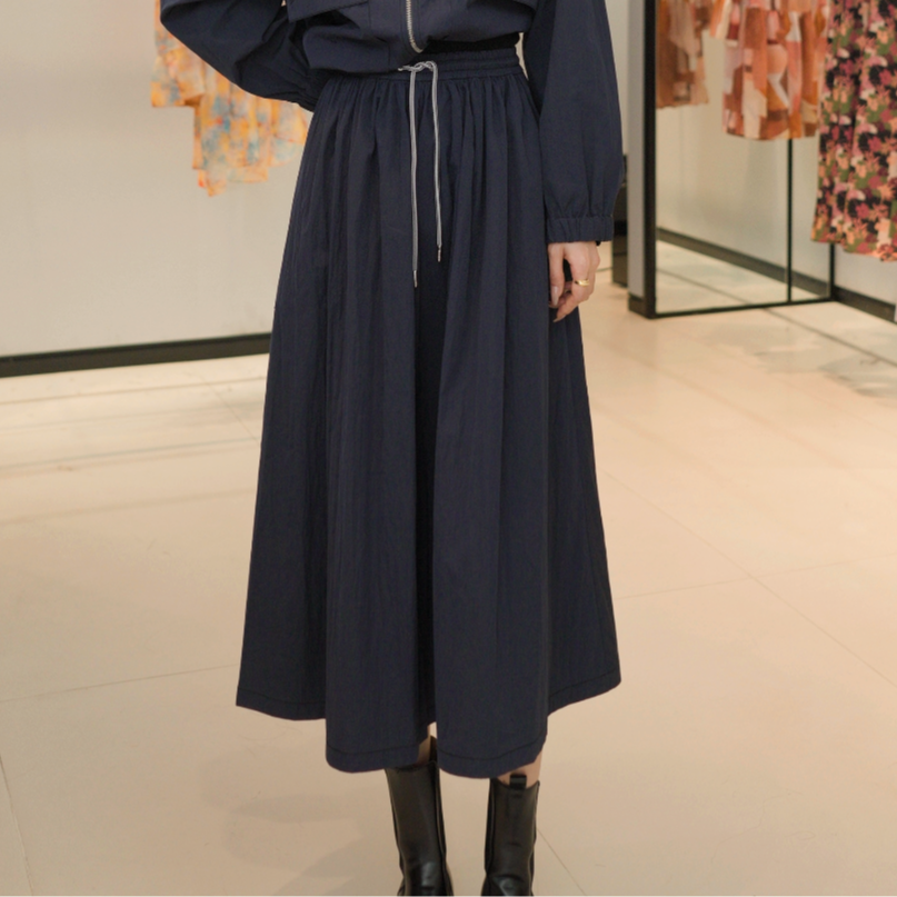 GIRDEAR/哥弟26年新款时尚复古抽绳弹力腰百褶伞裙120051