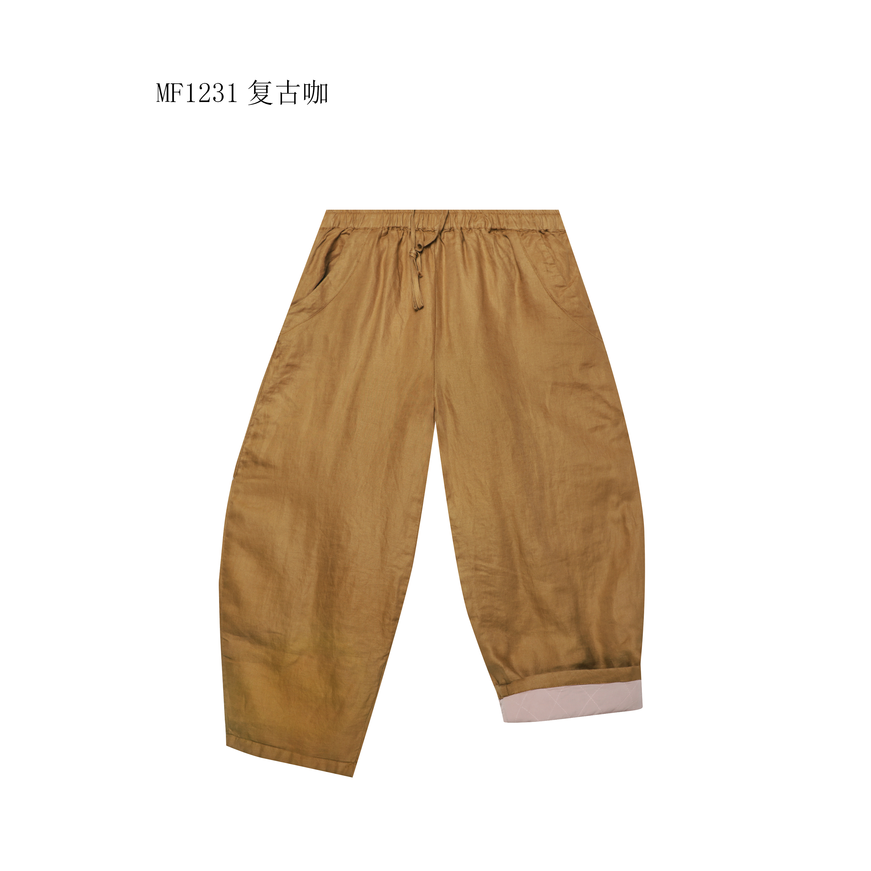 【麻訪家】MF1231复古咖文艺复古宽松保暖休闲百搭加厚麻棉裤