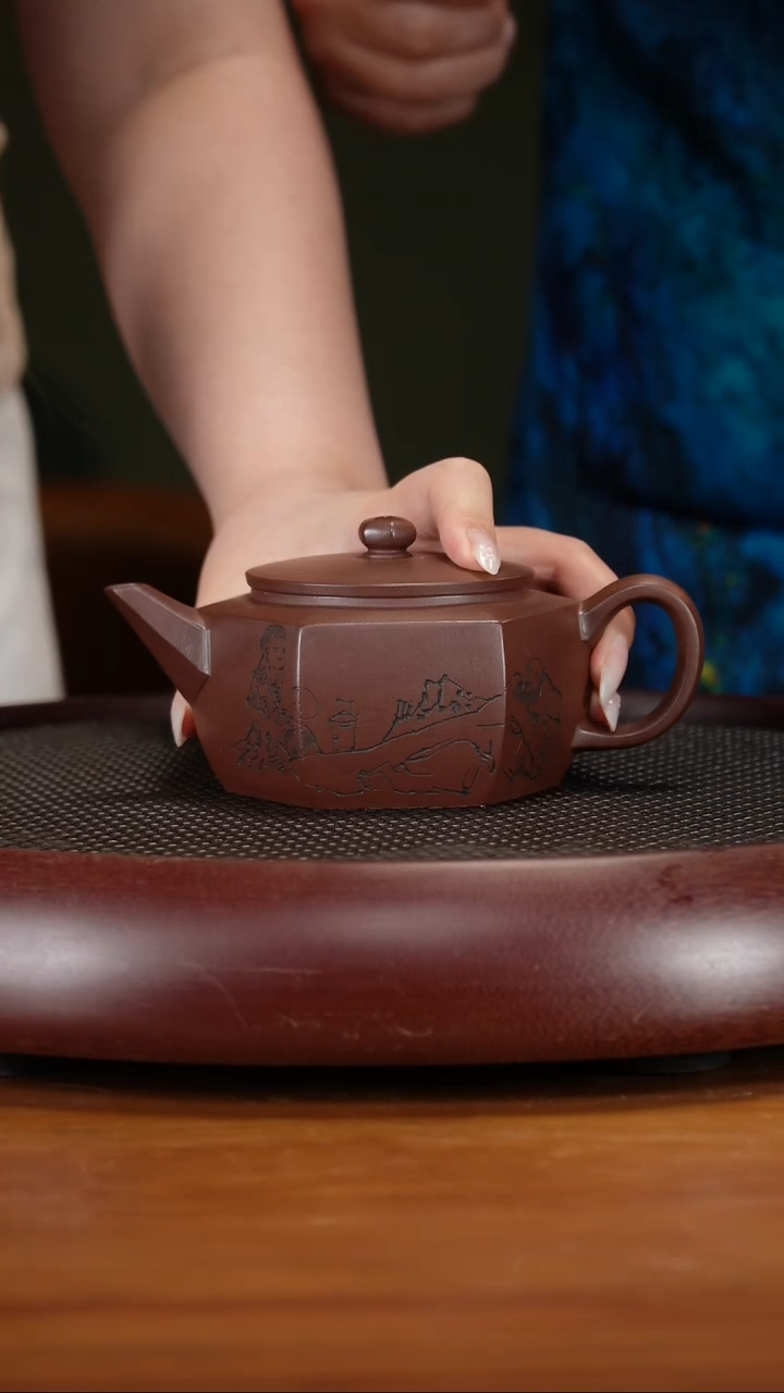 茶壶紫砂61LCHSJH六方扁圆 老紫泥270cc