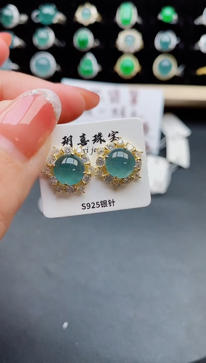 【闪购商品】翡翠耳饰银S925镶嵌5800
