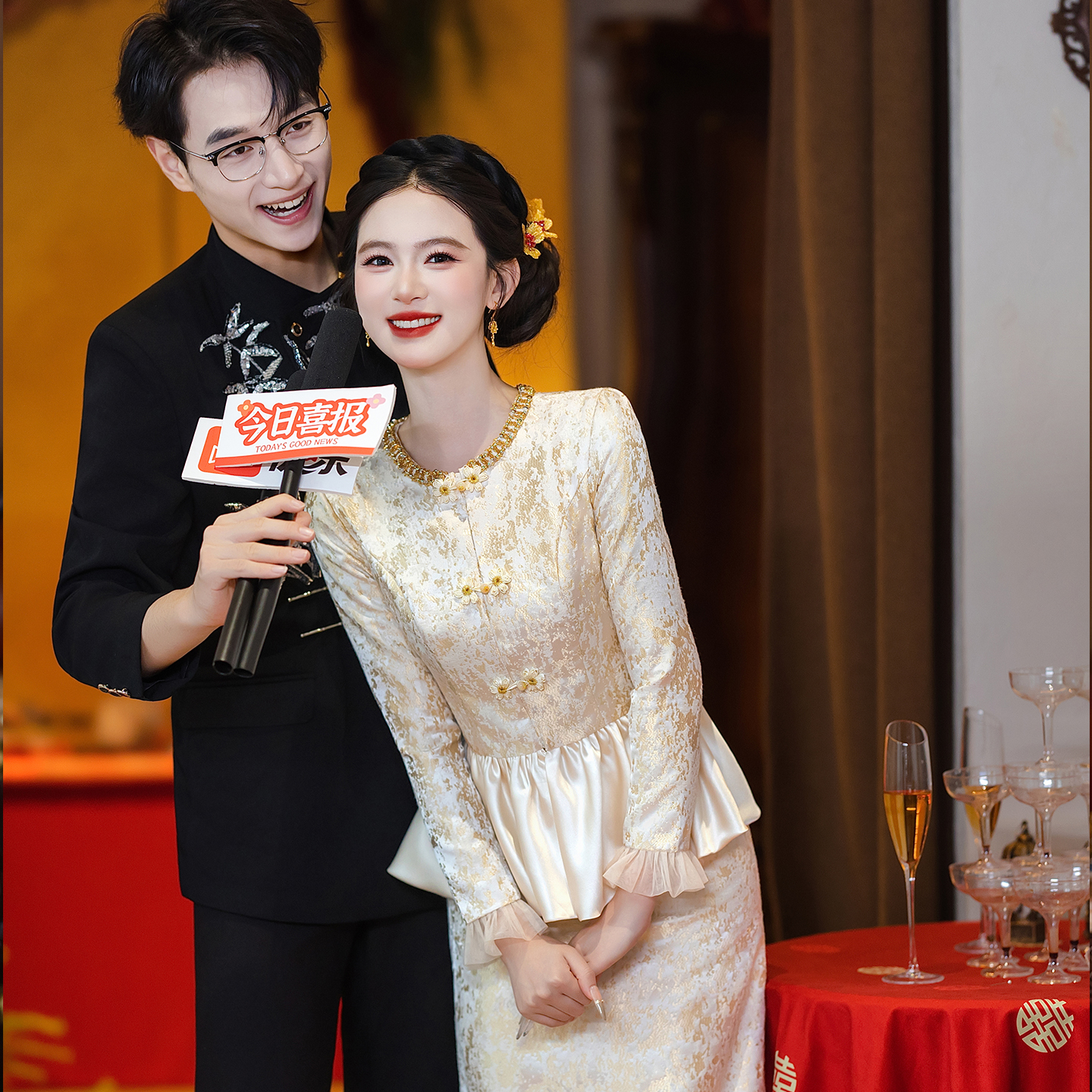 套装订婚晚礼服女2025新款高级感新中式敬酒服新娘香槟色平时可穿