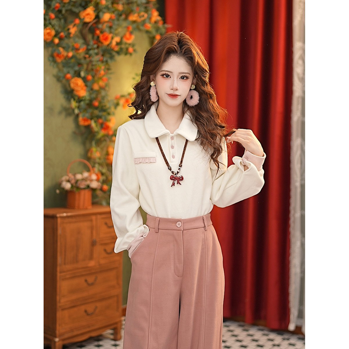 DaYuanSAD【灵珊】张嘉圆撞色翻领衬衣上衣宽松加厚长袖衬衫#S15169