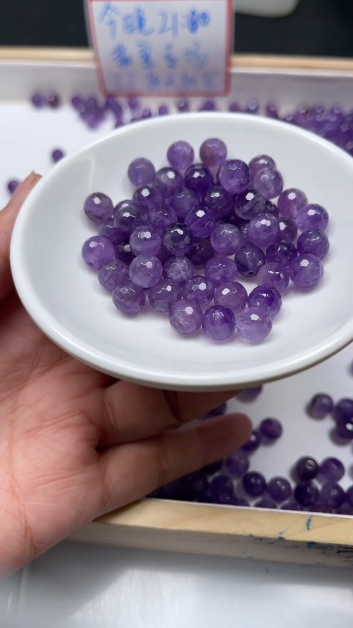 未镶嵌珠宝半成品水晶M963 紫水晶切面8mm10个9.9元