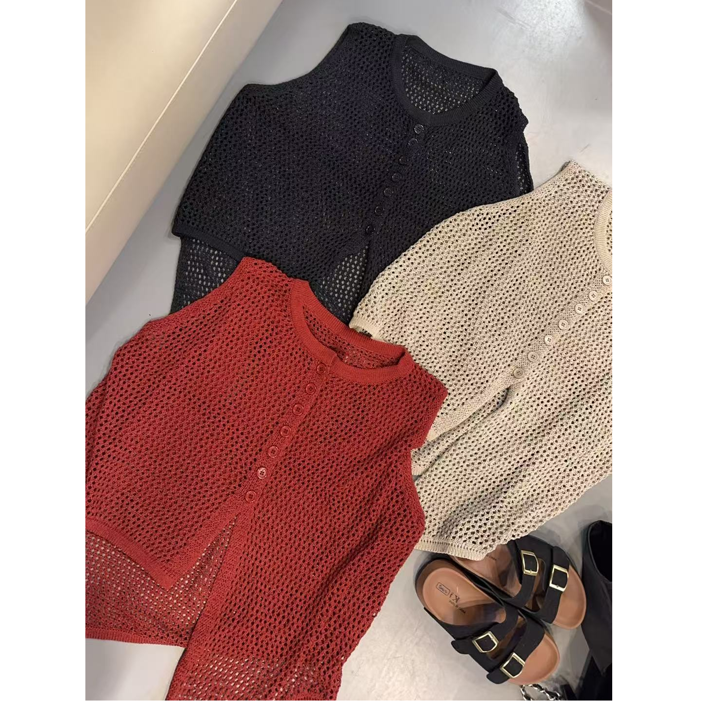 【文乐乐】夏季新款韩版高级气质慵懒风时尚休闲潮流针织外搭6019