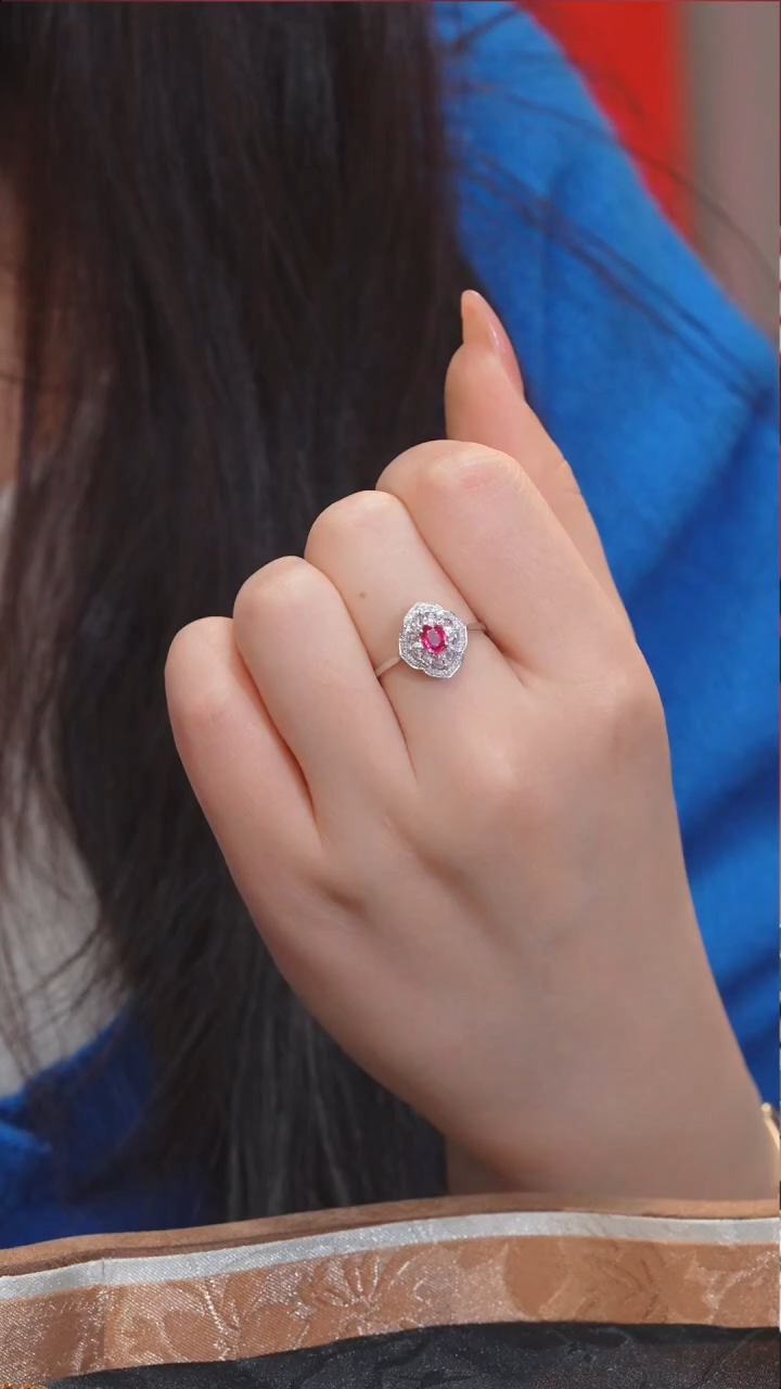 【闪购商品】红宝石戒指18K金镶嵌（0.51ct）无烧 @@U9655