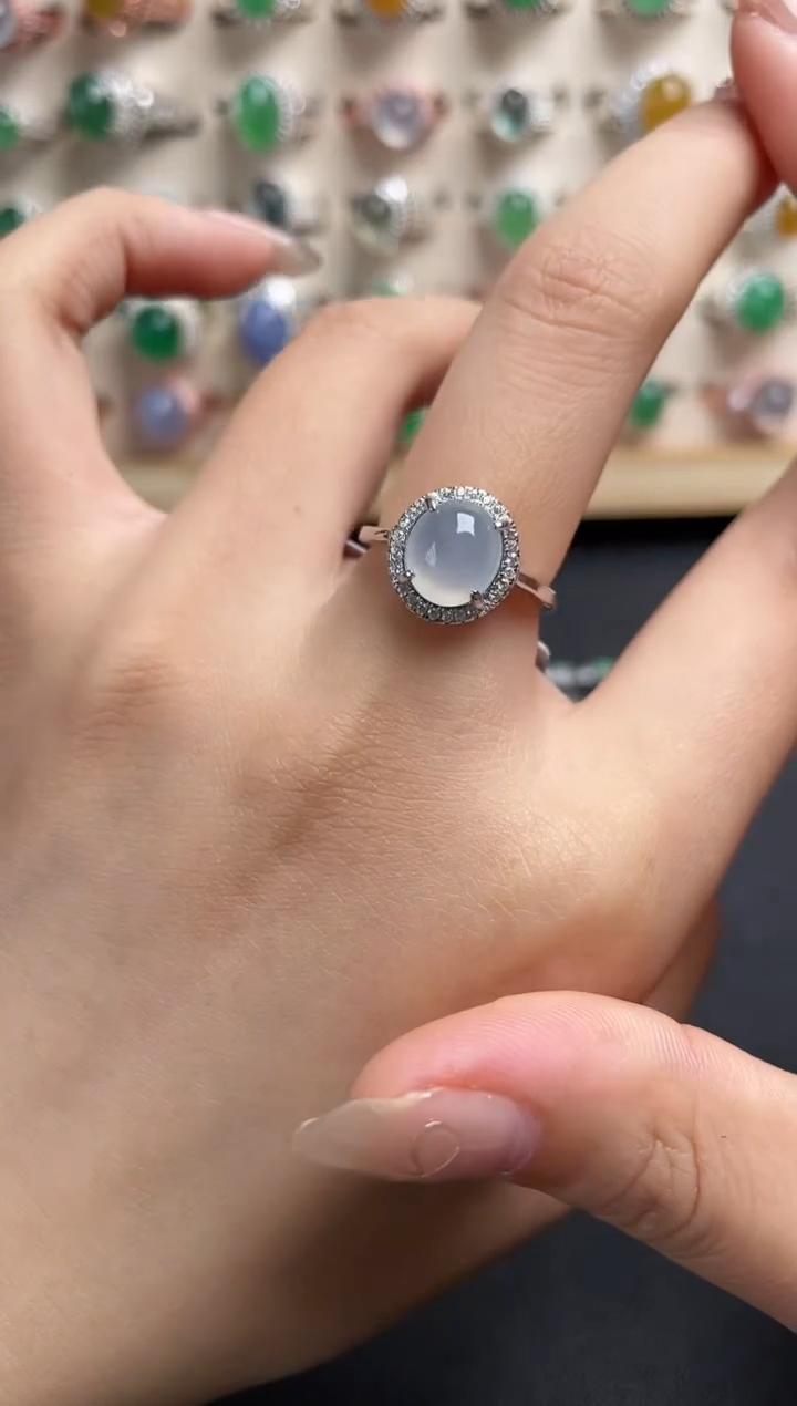 【闪购商品】翡翠银S925镶嵌戒指一物一证一礼盒