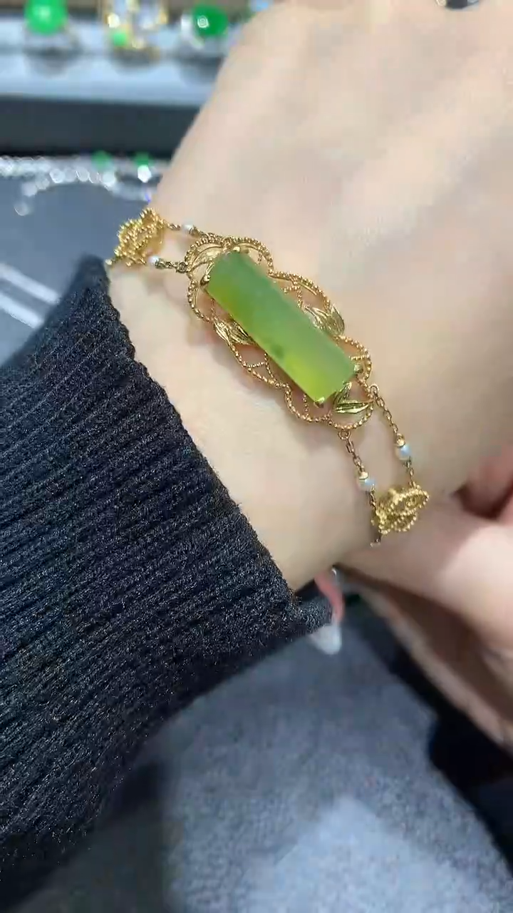【闪购商品】翡翠手链18K金镶嵌15团购