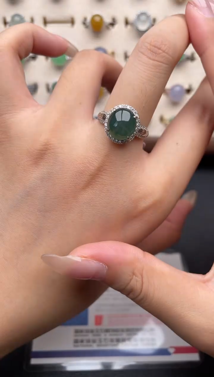 银S925镶嵌戒指翡翠一物一证一礼盒