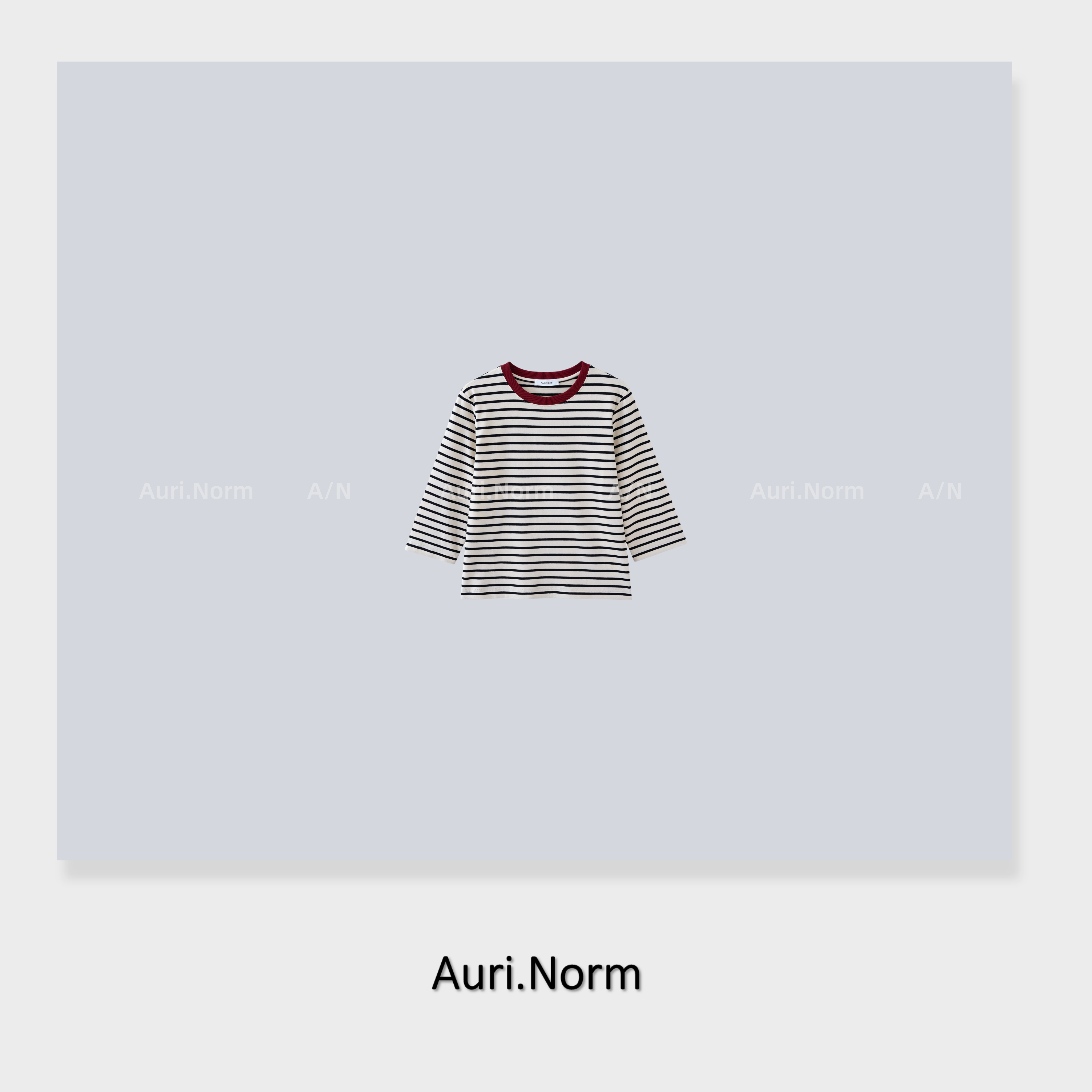 Auri.Norm【养乐多】红领撞色条纹七分袖T恤小众设计师特别款