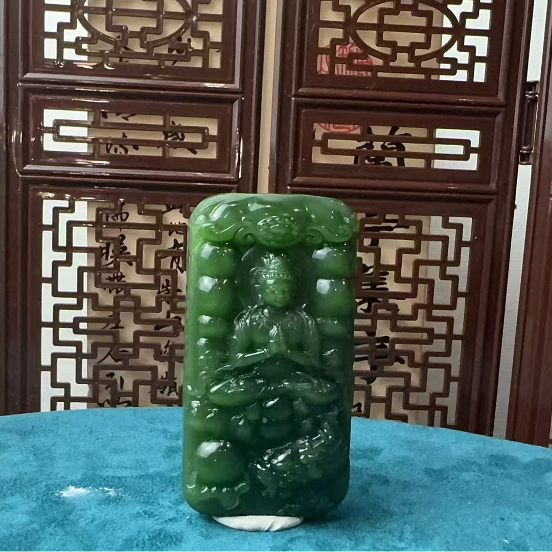 和田玉碧玉猫眼观音吊坠