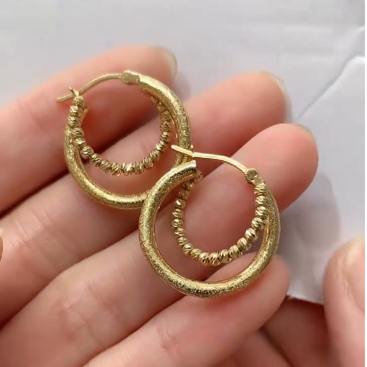 玥集珠宝 18K金锤纹耳饰 多样性发货一件 KJ