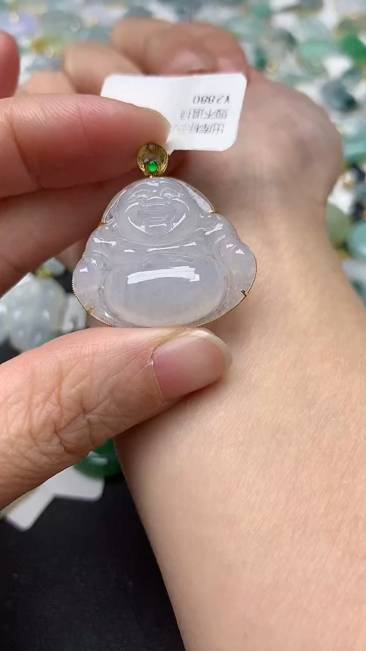 颈饰18K金镶嵌翡翠天然缅甸A货翡翠