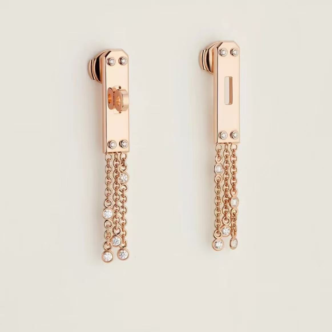 99新 Hermes/爱马仕 小花佳珊5335932 流苏半钻 玫瑰金 耳钉 22年