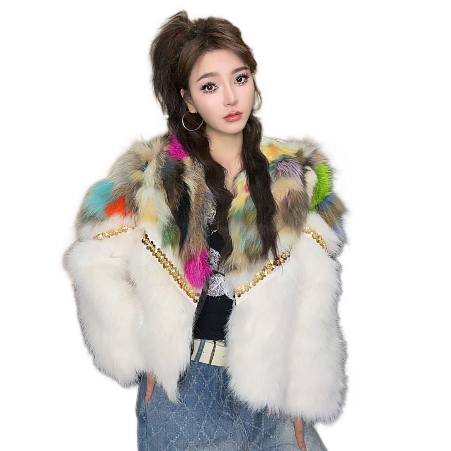 25092长袖单排扣毛领简约轻奢慵懒风显瘦宽松短外套