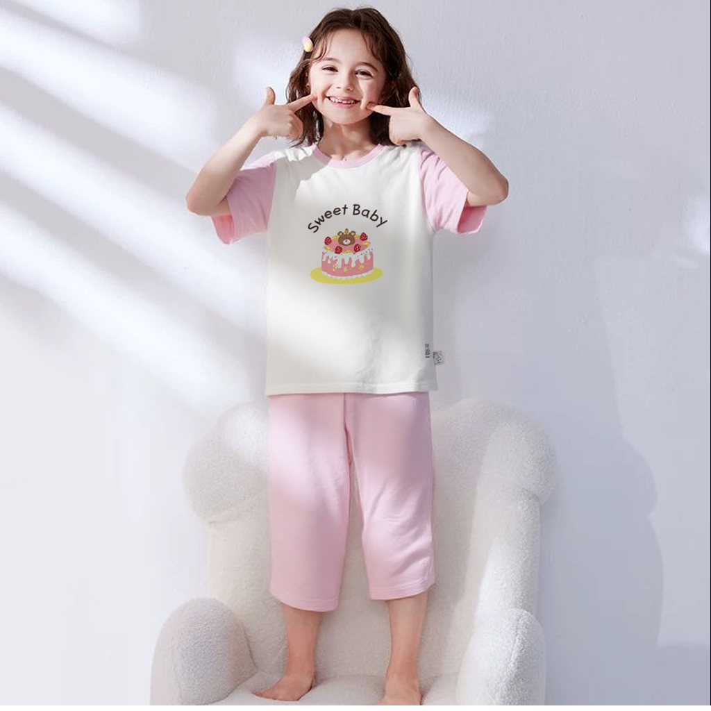 1421高端专享儿童夏季短袖家居套装粉色