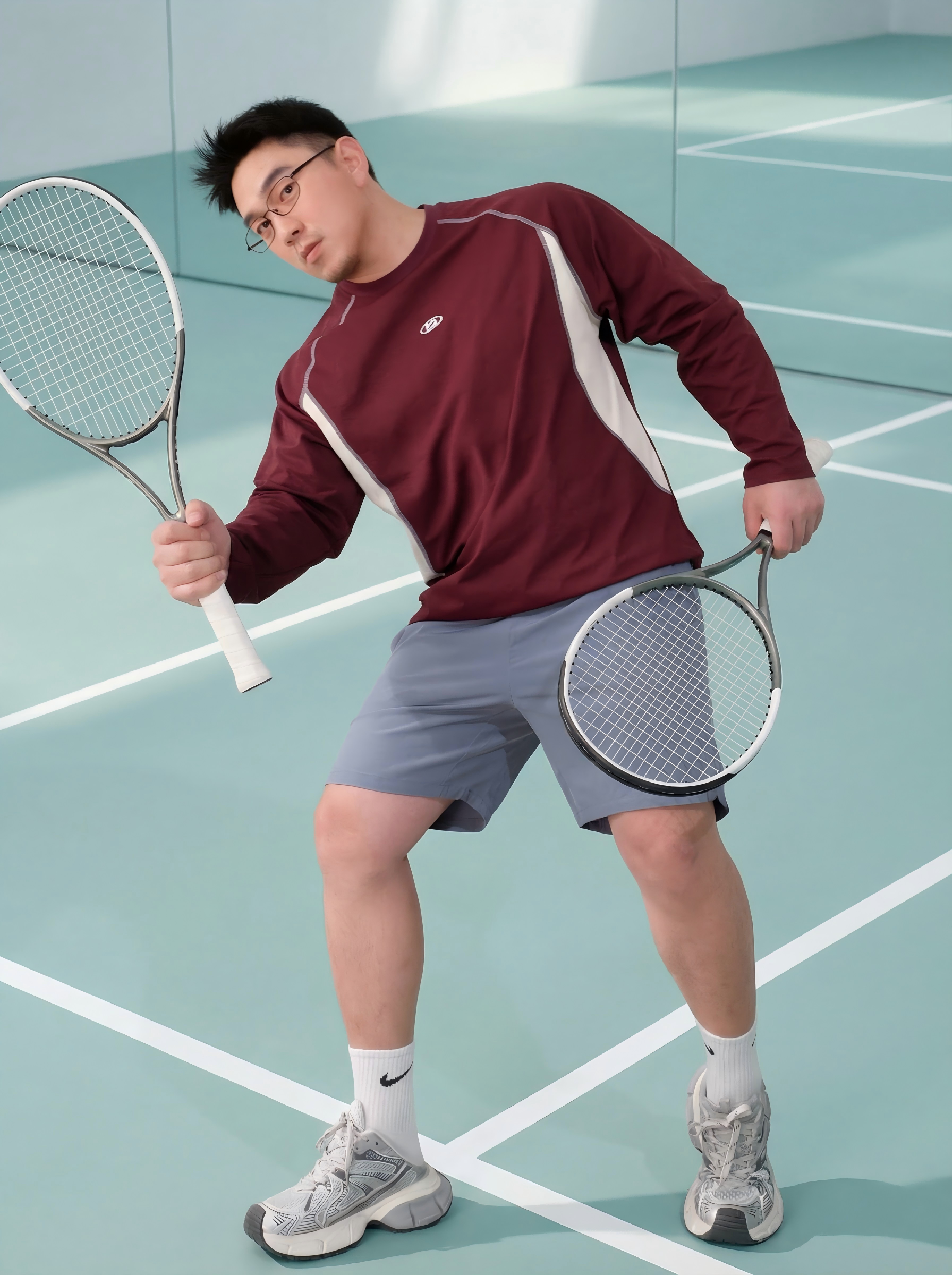 三三LM98吸湿速干透气撞色拼接运动风长袖T恤男士健身