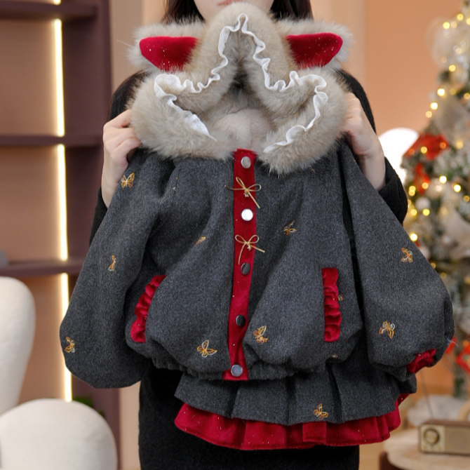 【灰宝】女童秋冬加绒加厚国风女孩外套长袖裤子新中式套装DC40776