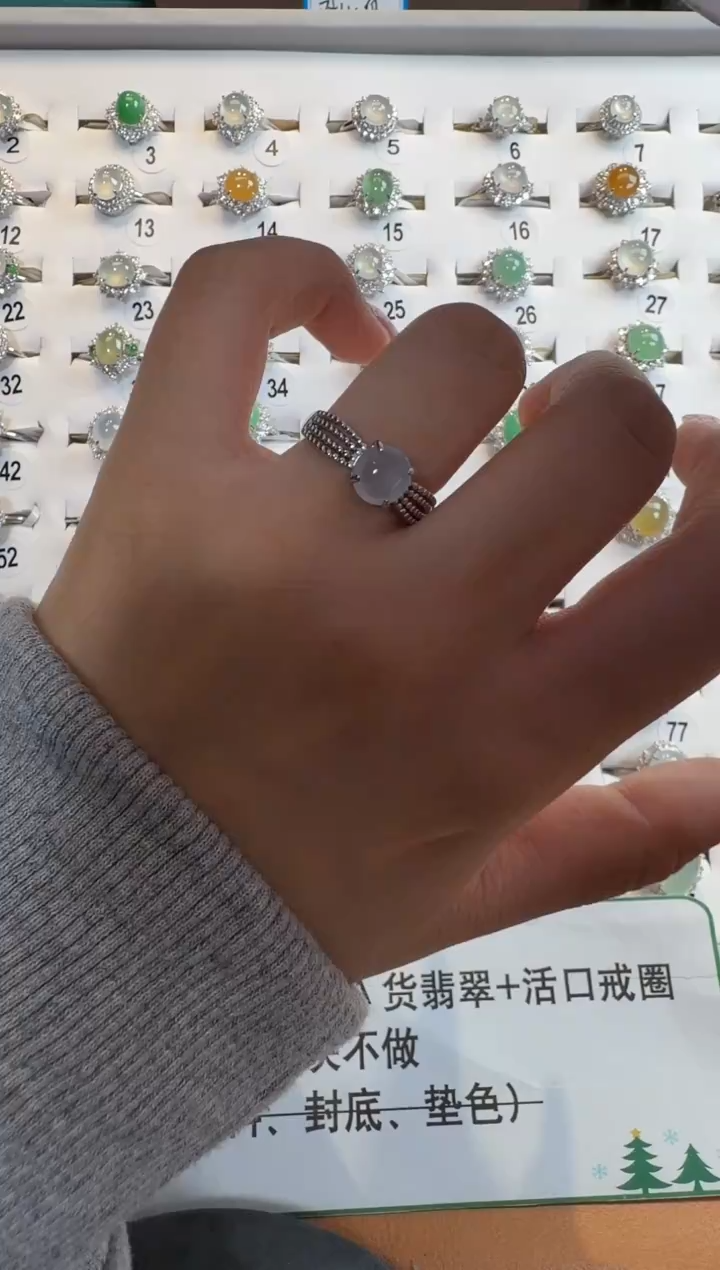 银S925镶嵌戒指翡翠通体925银镶缅甸A货翡翠戒指028