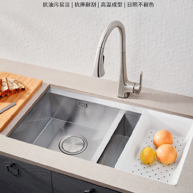 科勒台下水槽厨盆手工拉伸抗油污800mm加深大小槽304不锈钢27769