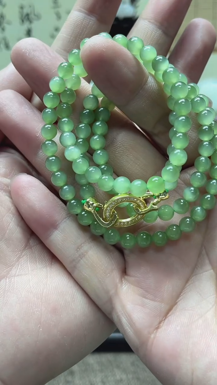 【闪购商品】和田玉颈饰未镶嵌碧玉猫眼珠链多人607010#