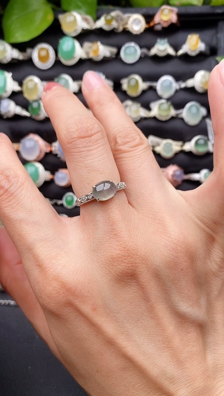 【闪购商品】翡翠戒指银S925镶嵌缅甸天然A货翡翠22   10-3