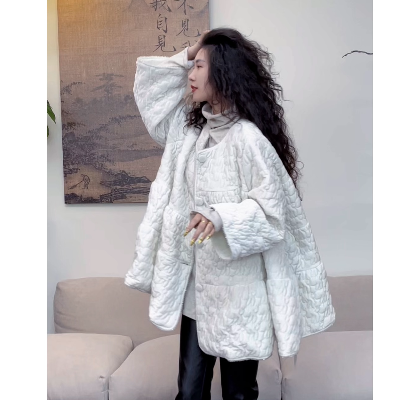 museguhui/木色古汇20089#纯色气质百搭时尚纯色宽松休闲重工棉服