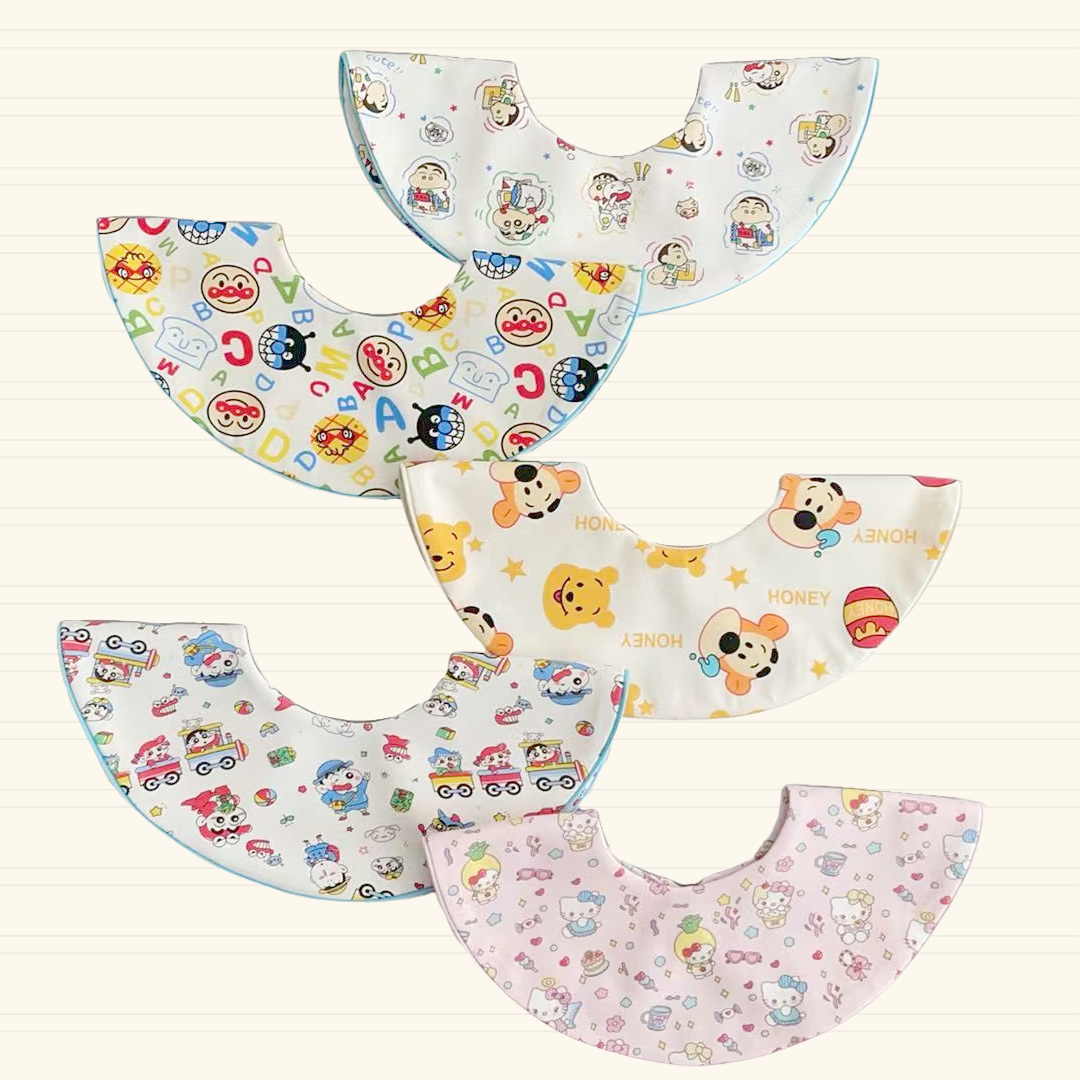  全棉婴儿纯棉围嘴新生儿滚边口水巾男女宝A类吸水幼儿卡通口水兜